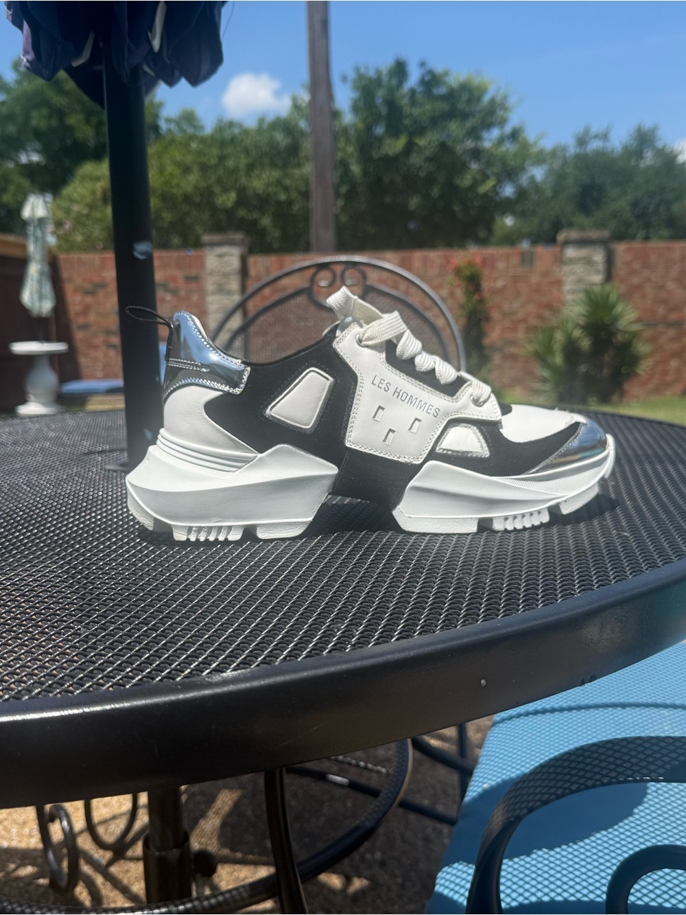 Les Hommes White, Black & Silver Men’s Chunky Sneakers